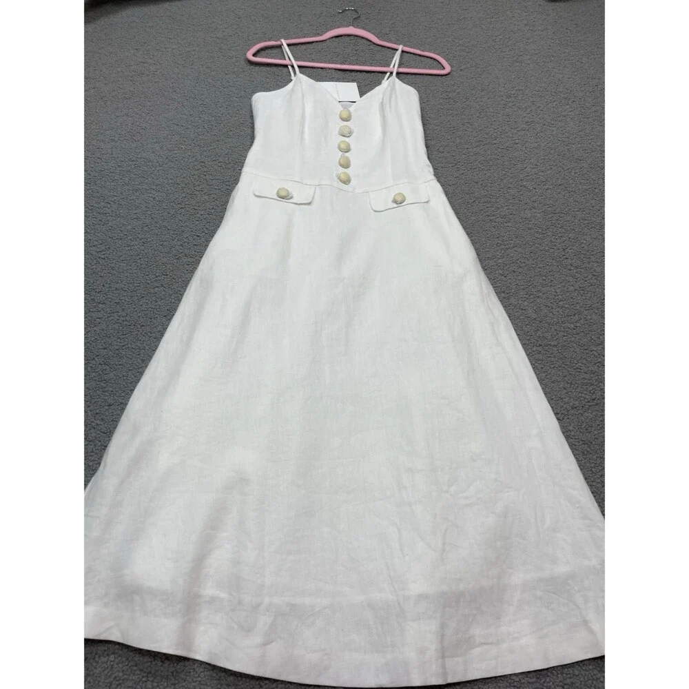 Anthropologie Endless Rose Midi Dress White Linen Sleeveless V Neck Size XS NWT